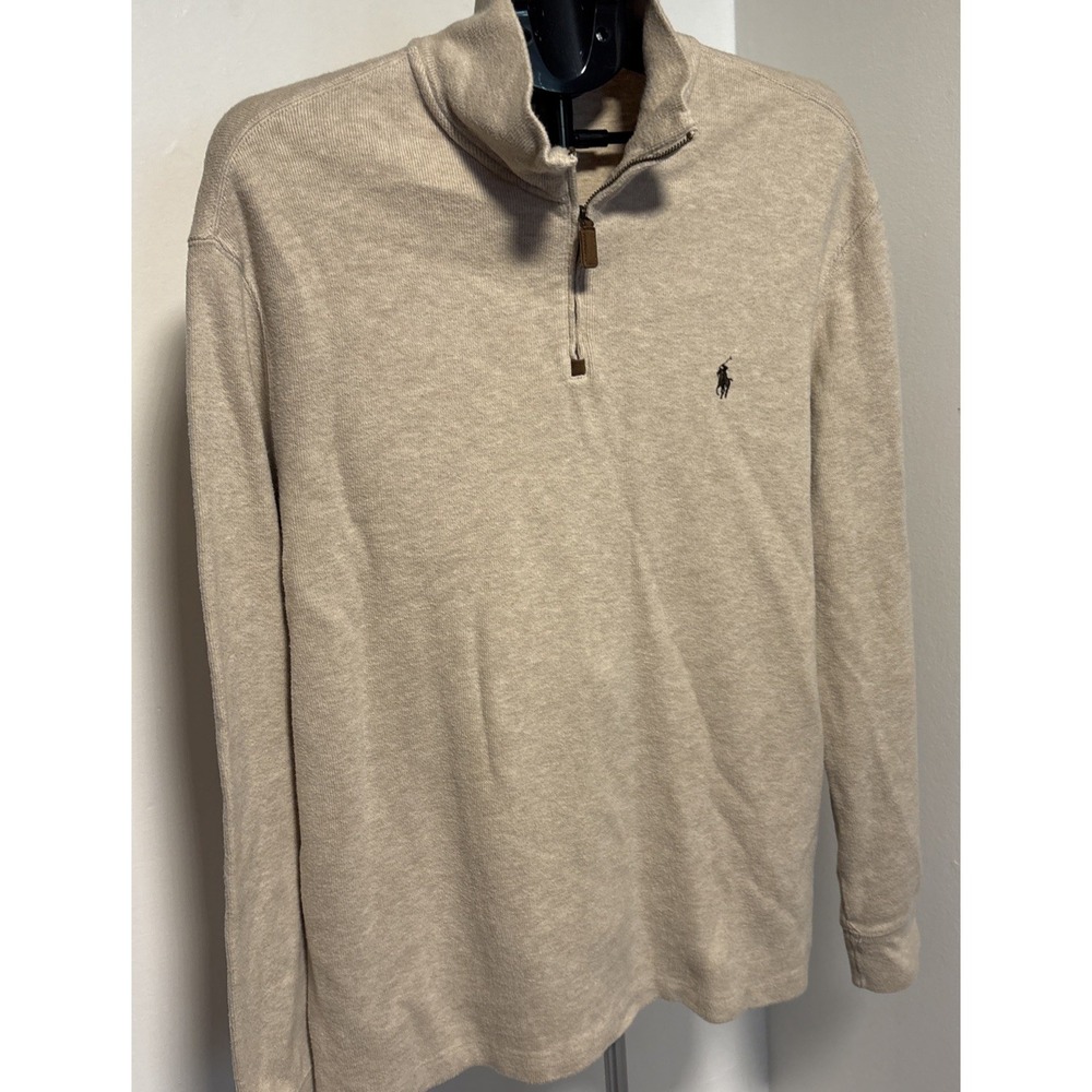 POLO Ralph Lauren Men Size XL Sweater Tan Cotton Knit 1/4 Zip Pullover Top - Picture 4 of 8